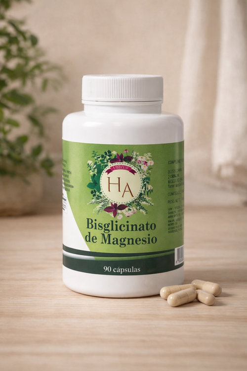 "Bote de Bisglicinato de Magnesio 90 cápsulas — Suplemento altamente biodisponible para mejorar el descanso, la función muscular y el sistema nervioso."