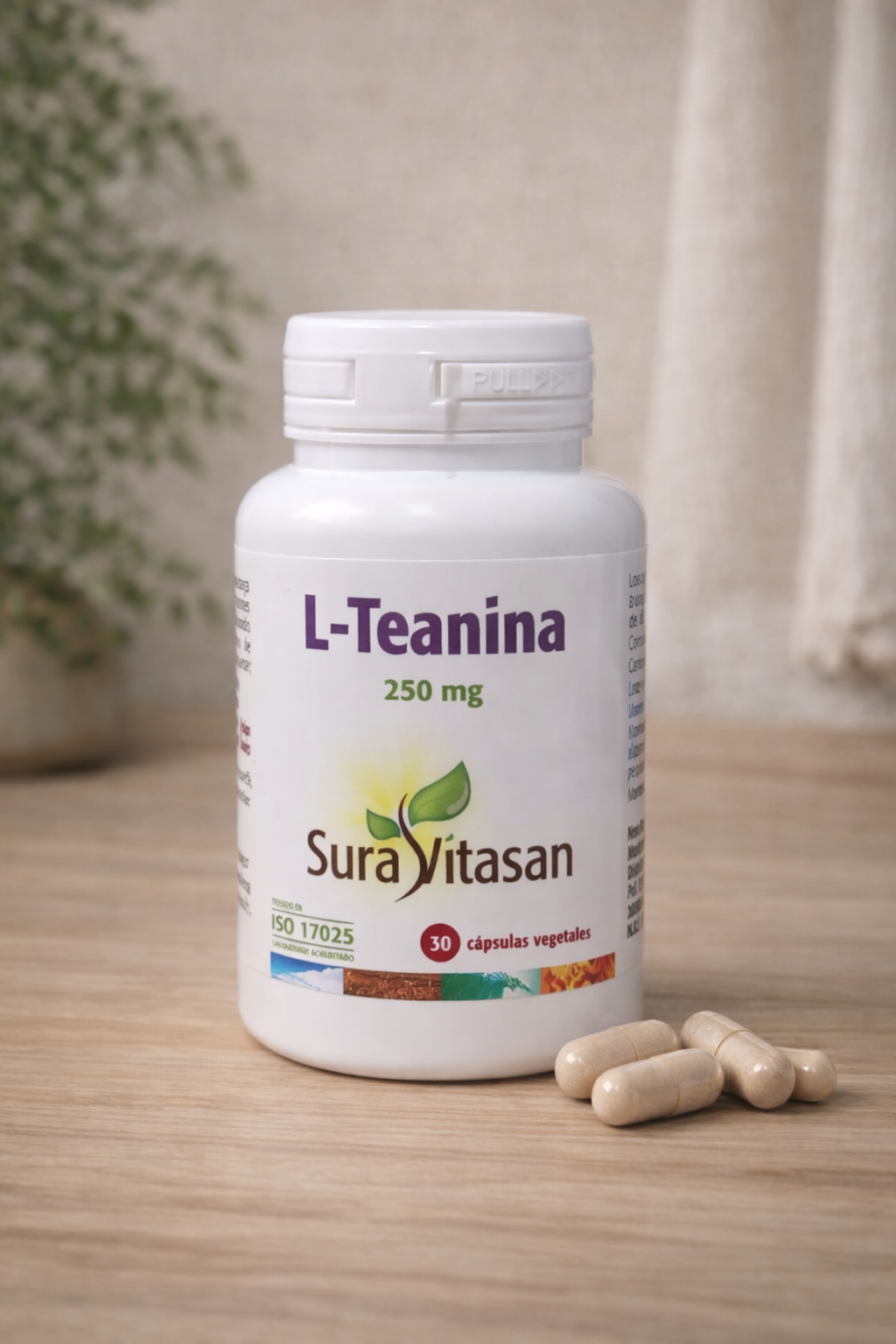 L-Teanina 250 mg en cápsulas vegetales, complemento alimenticio de uso diario