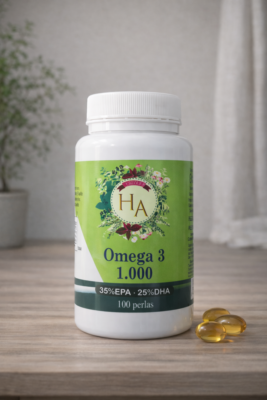 Omega 3 1000 con 35% EPA y 25% DHA en perlas – Complemento alimenticio HA 100 cápsulas