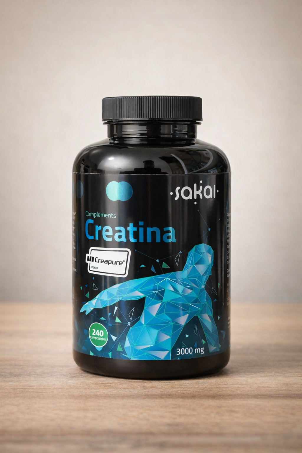 Creatina monohidrato Creapure® en cápsulas. 3000 mg por dosis diaria. Formato práctico con 240 comprimidos para entrenamiento de alta intensidad.